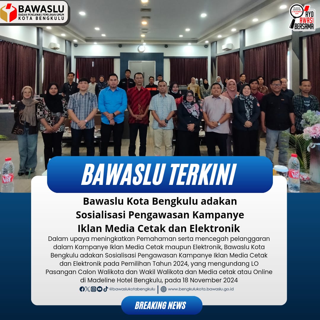 Ketua Bersama Anggota Bawaslu Kota Bengkulu pada saat Foto Bersama dengan peserta kegiatan.