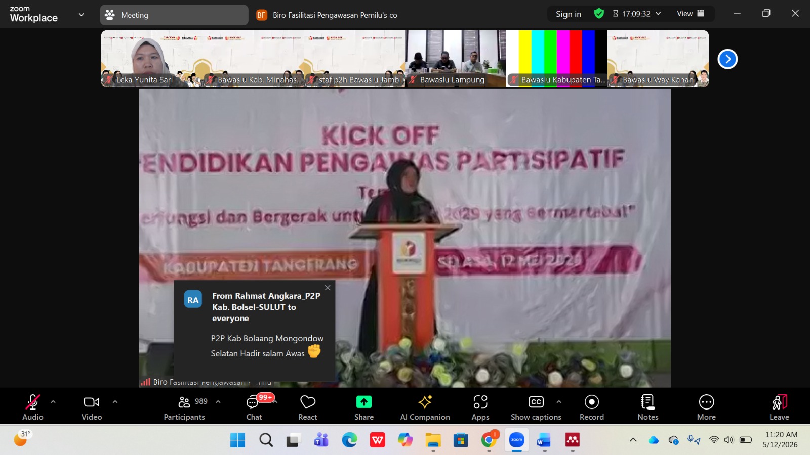 Kordiv HPPH Bawaslu Kota Bengkulu Leka Yunita Sari beserta Staf mengikuti Kick Off Pendidikan Pengawas Partisipatif (P2P) Tahun 2026. Selasa (12/5/26)