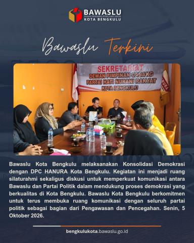 Konsolidasi Demokrasi di Sekretariat HANURA Kota Bengkulu. Senin (5/10/26)